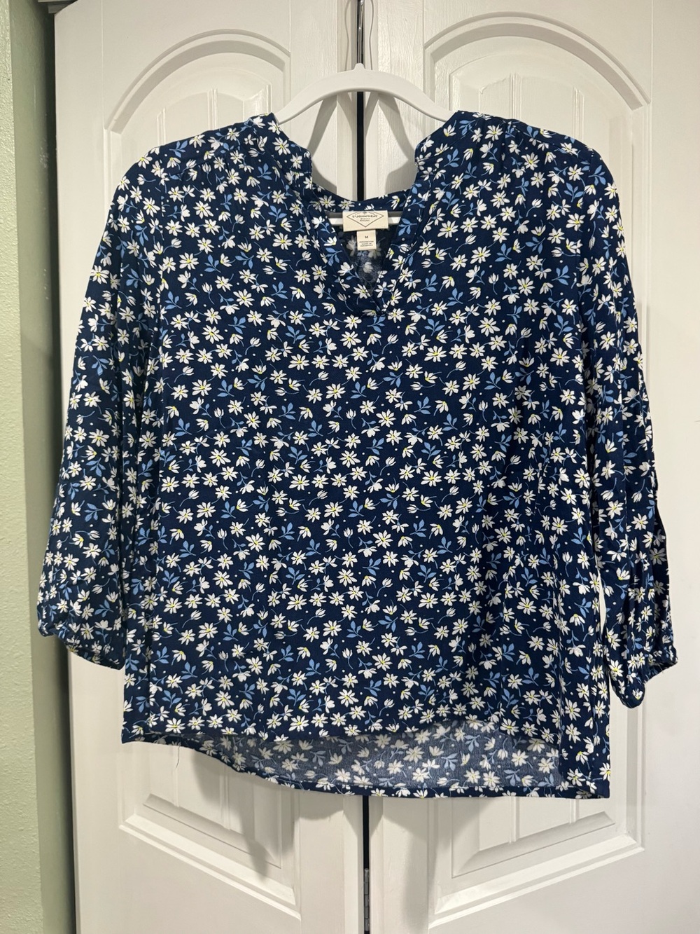 St. John's Bay Navy Floral V-Neck Blouse